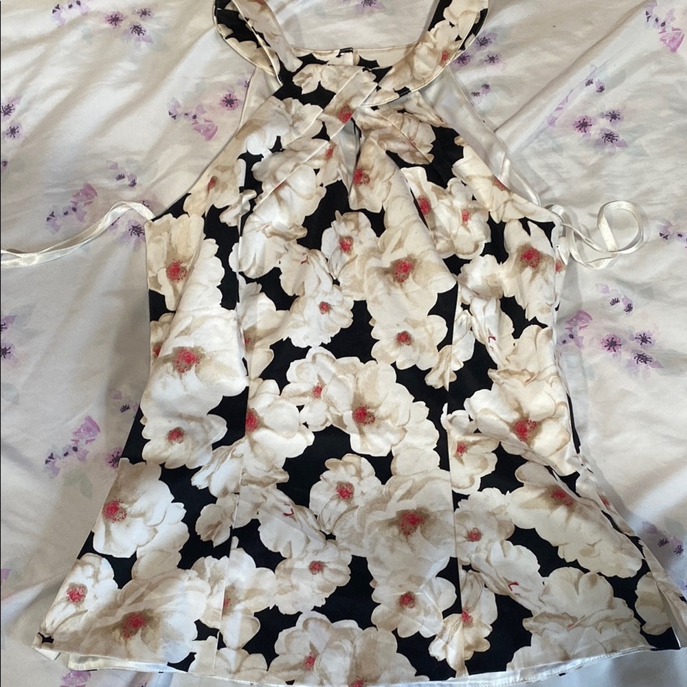 Floral Halter Top - Black and Cream